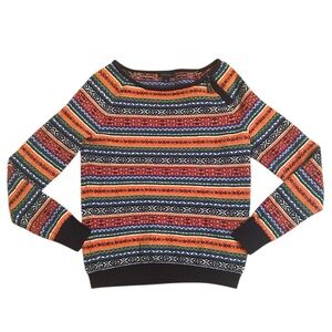 Tommy Hilfiger Fair Isle Red Orange Blue Sweater Zip Neck Women’s Size Small